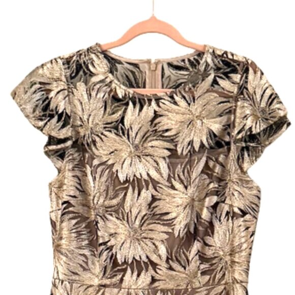 Antonio Melani Metallic Gold Floral Jacquard Dress | Size 10 - Picture 6 of 8